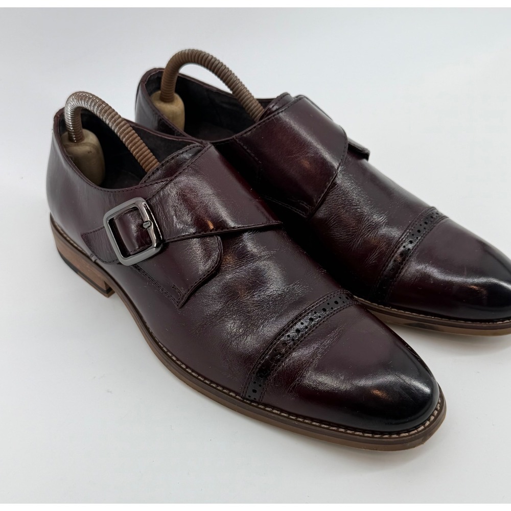 Stacy Adams Mens Desmond Burgundy Leather Monk Strap Cap Toe Dress Shoes Size 7